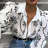 Design Retro Puff Sleeve Embroidered Shirt Top