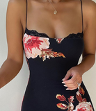 Floral Print Stitching Lace Sling Dress