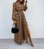 Plaid Printed Long Sleeve Split Dress