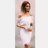 Sexy White Lace Strapless Package Hip Dress