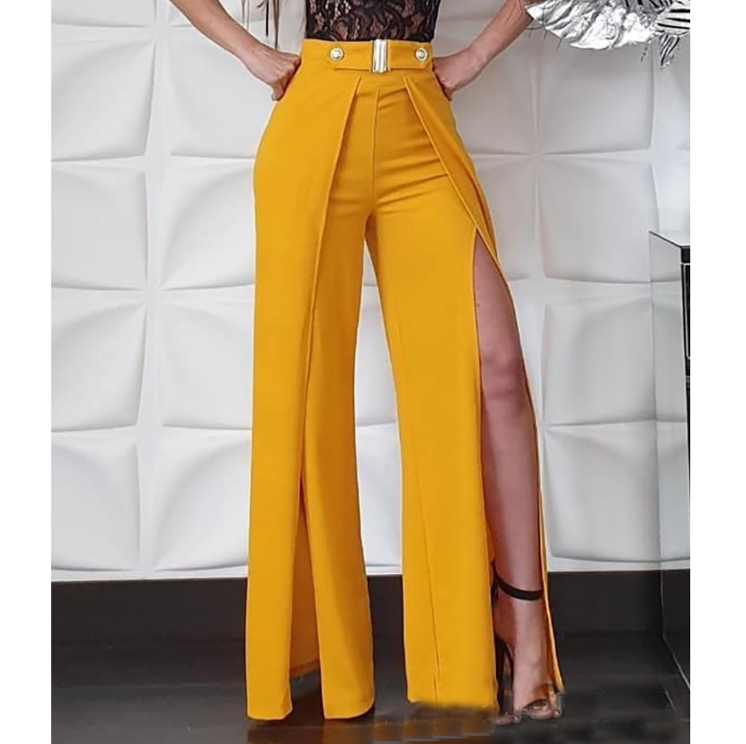 Yellow Split Slim Trousers