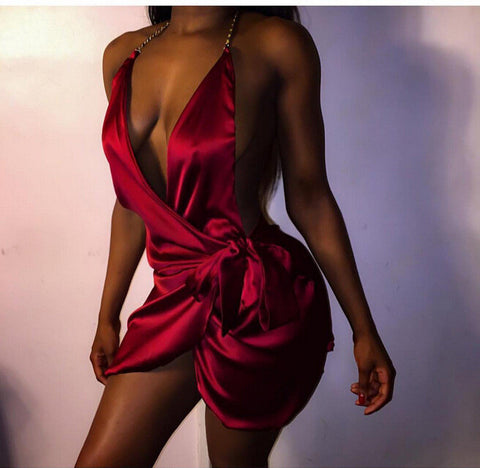 Women's Sexy V-Neck Print Sling Dress