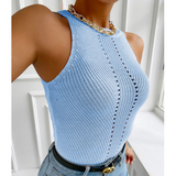 Sexy Round Neck Knit Solid Color Vest Shirt Tops