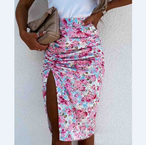 Fashion Stitching Contrast Color Slim High Waist Skirt