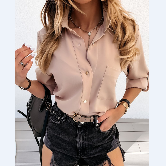 Design Solid Button Long Sleeve Shirt