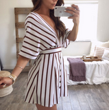 V-Neck Striped Women'S Sexy Dress