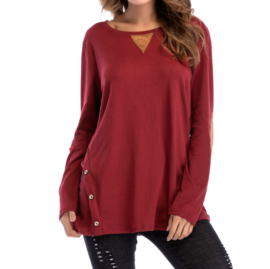Solid Color Round Neck Long Sleeve Large Size Button Shirt