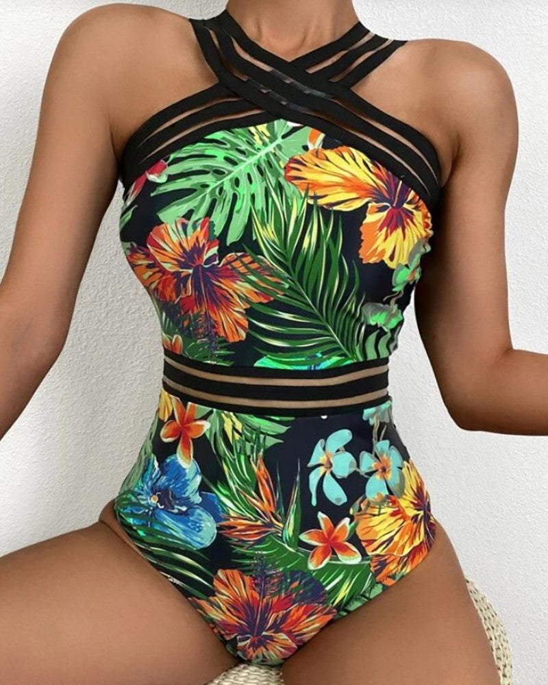 Design Leaf Print One-Piece Swimsuit