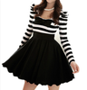 LONG-SLEEVE STRIPED CHIFFON BOW DRESS