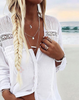 Solid Color Lace Long Sleeves White Tops