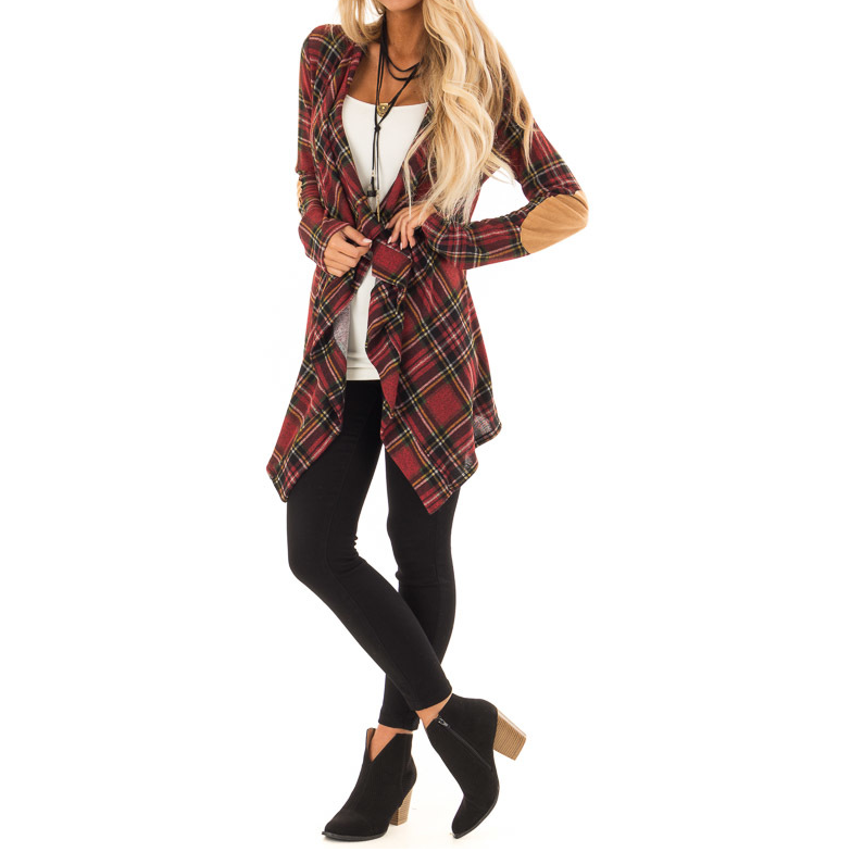 Long Sleeve Women'S Plaid Cardigan Coat