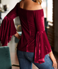 Solid Color Off-Shoulder Long-Sleeved Women'S T-Shirt