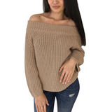 Solid Color Knit Long Sleeve Off-The-Shoulder Sweater