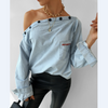 Long Sleeve One Word Collar Embroidery Pocket Shirt