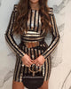 Women's Striped Long Sleeve Sequin Dress