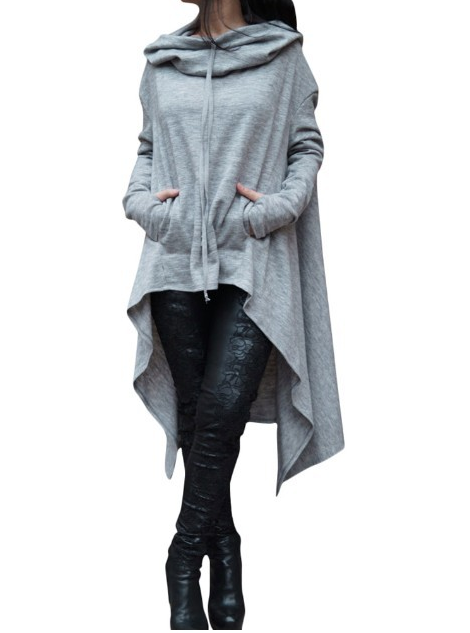 Solid Color Long Sleeve Hooded Sweater