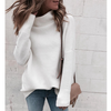 White Fashion High-Necked Long-Sleeved Knit Sweater