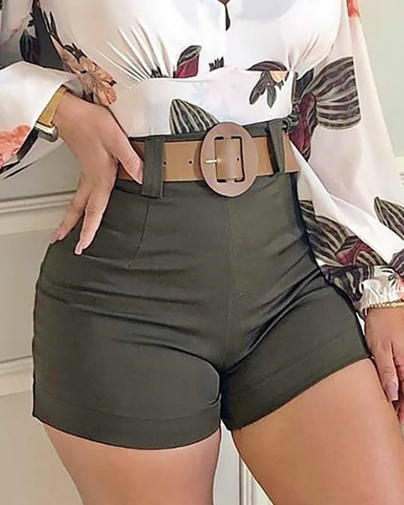 Women Floral Print Long Sleeve V-Neck Casual Two-Piece Set