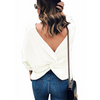 Loose V-Neck Backless Knitting Long Sleeve Sweater