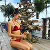 Red Two Piece Pure Color Bind Bikinis Swimwear