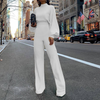 Solid Color High Neck Open Back Long Sleeve Casual Jumpsuit