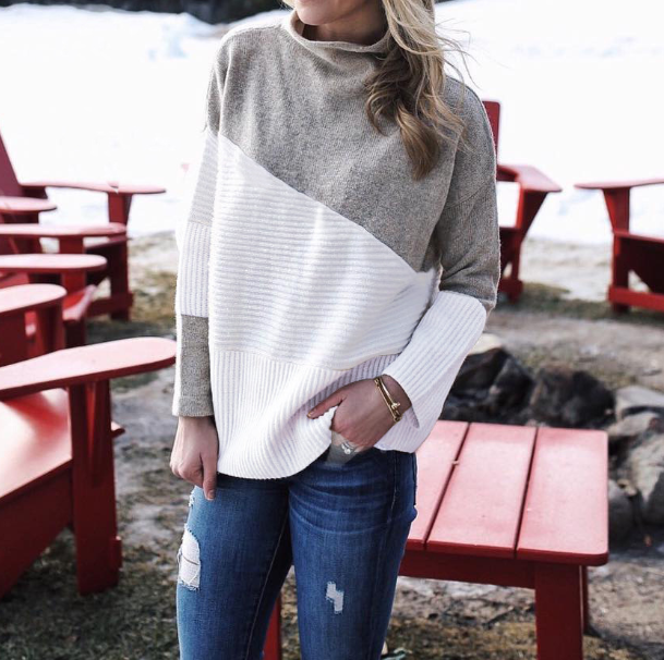 Fashion High-Necked Long-Sleeved Loose Knit Sweater