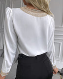 Women's Fashion Long Sleeve V-Neck Chiffon Shirt Top