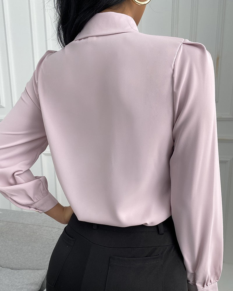 Temperament Solid Color Long-Sleeved Chiffon Shirt