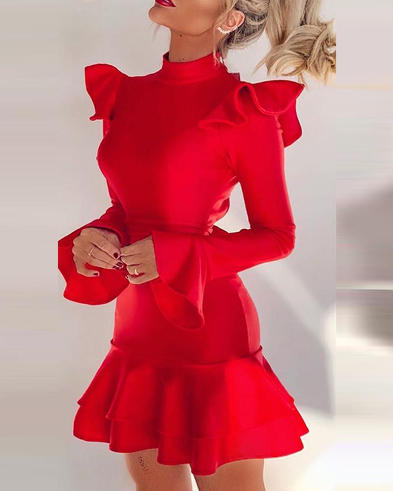Women'S Solid Color Ruffled Backless Dress
