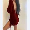 Drawstring Ruched Backless Dress