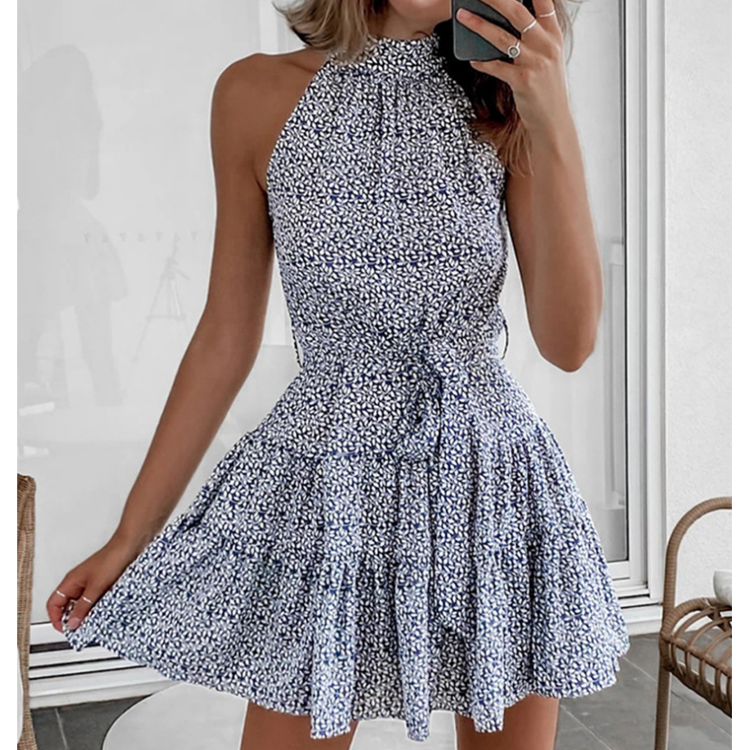 Printed Round Neck Casual Dress