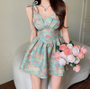 Vintage Print Sling Temperament Slim Sleeveless Dress