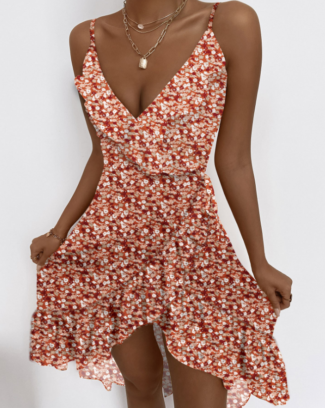 V-Neck Women's Sling Sleeveless Floral Dress