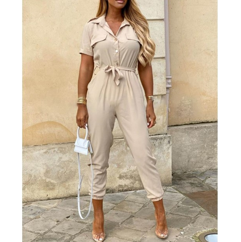 Casual One-Shoulder Lace Splicing Jumpsuit