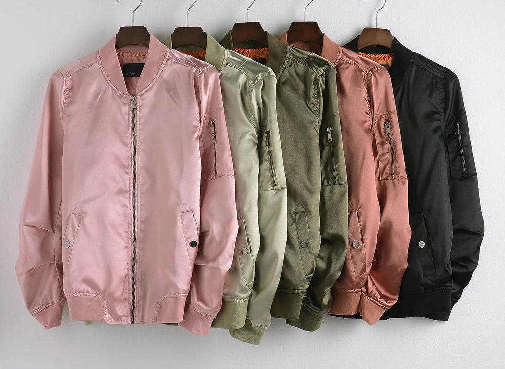 Solid color long-sleeved zipper jacket