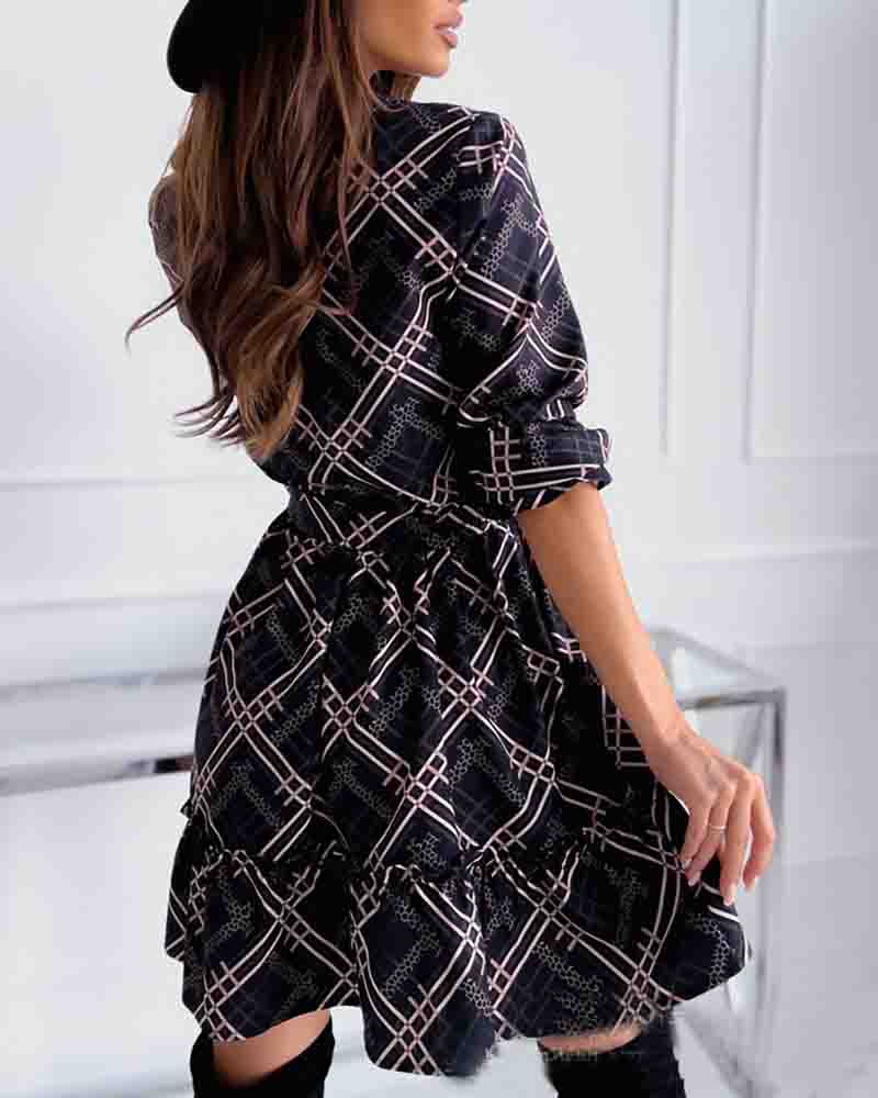 Women's Long Sleeve Black Printed Dress
