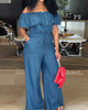 Sexy One-Shoulder Ruffled Plus Size Denim Jumpsuit