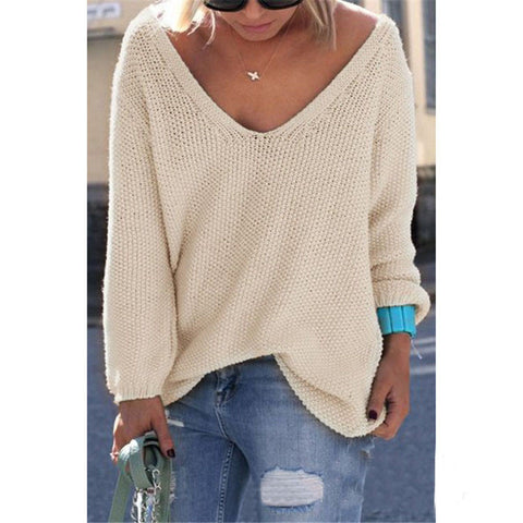 Loose round neck long sleeve knit sweater