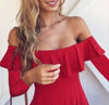 Fashion red long-sleeved dress