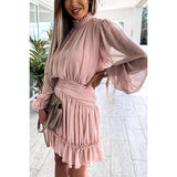 Solid Color Loose Casual Chiffon Long Sleeve Fashion Dress