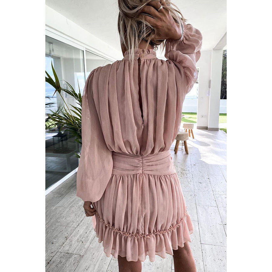 Solid Color Loose Casual Chiffon Long Sleeve Fashion Dress