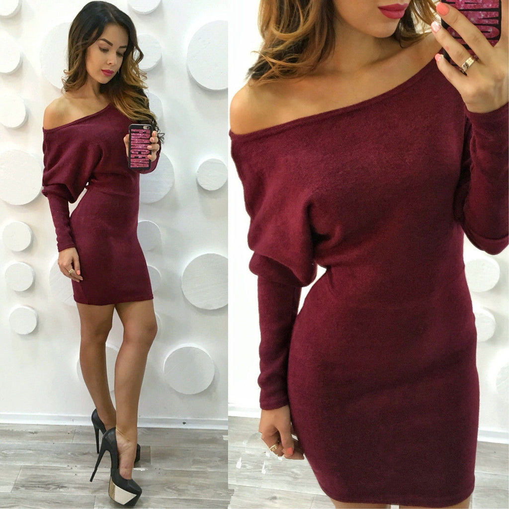 Solid Color Strapless Long-Sleeved Dress Package Hip