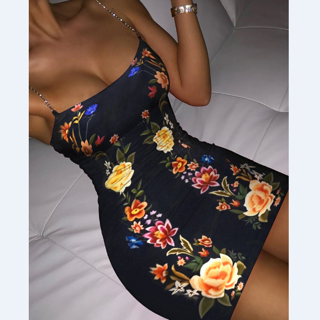 Women'S Sexy Sling Print Tight Dress
