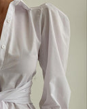 White Solid Color Long-Sleeved Shirt Top