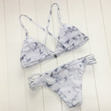 Solid Color White Print Bikini Swimwear Suit