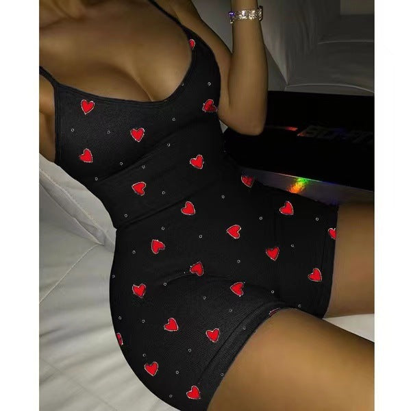 Sexy V-Neck Print Sling Casual Jumpsuit