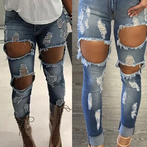 Design Hole jeans Long pants