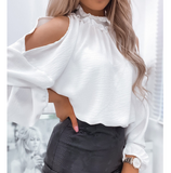 White Women's Off Shoulder Long Sleeve Casual Top