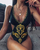 Women Sexy V-Neck Printed One-Piece Bikini Swimsuit