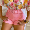 Pink Floral Print Shorts Two-Piece Suit